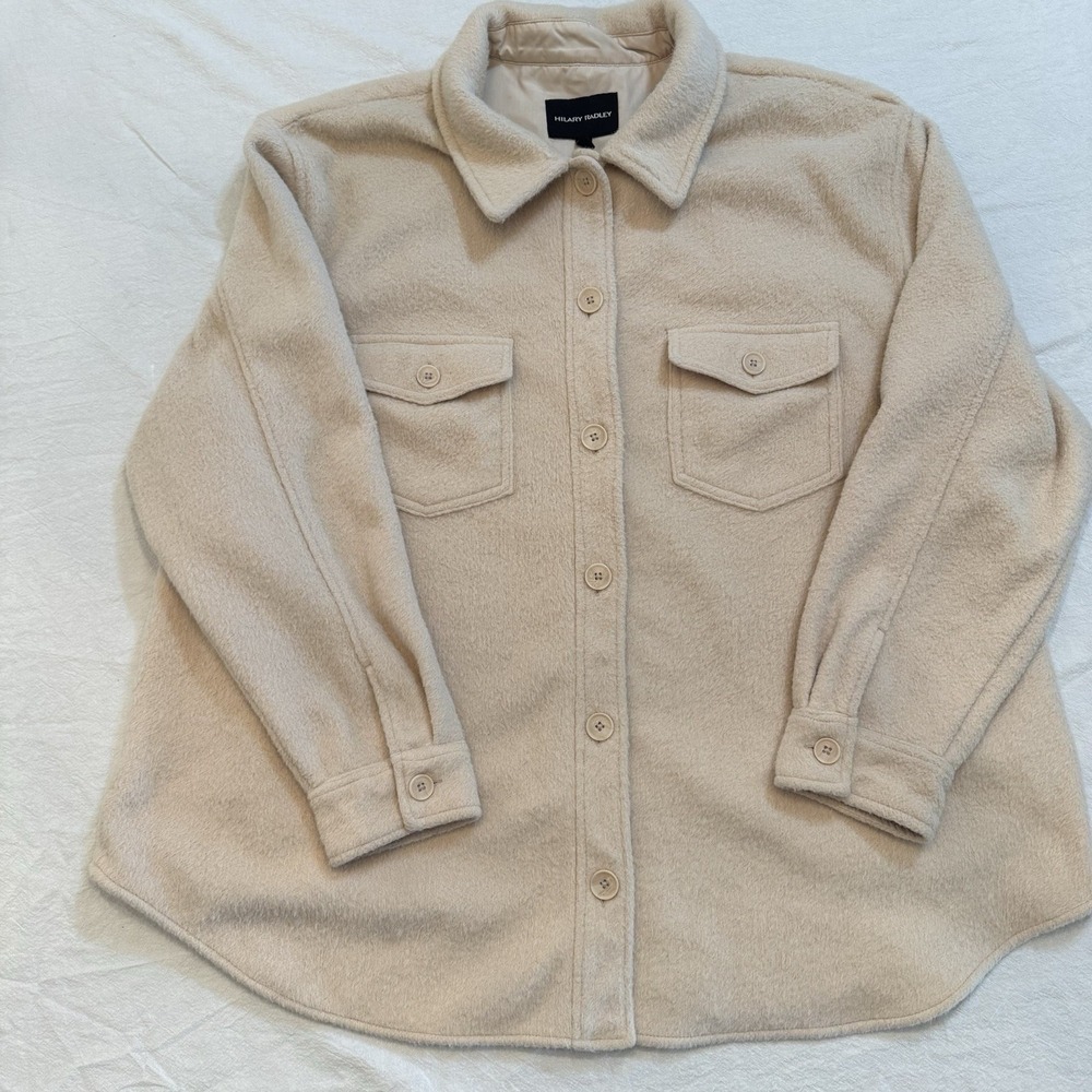 Hilary Radley Cream Fleece Shacket 3X Soft Cozy Button Front Jacket Neutrals